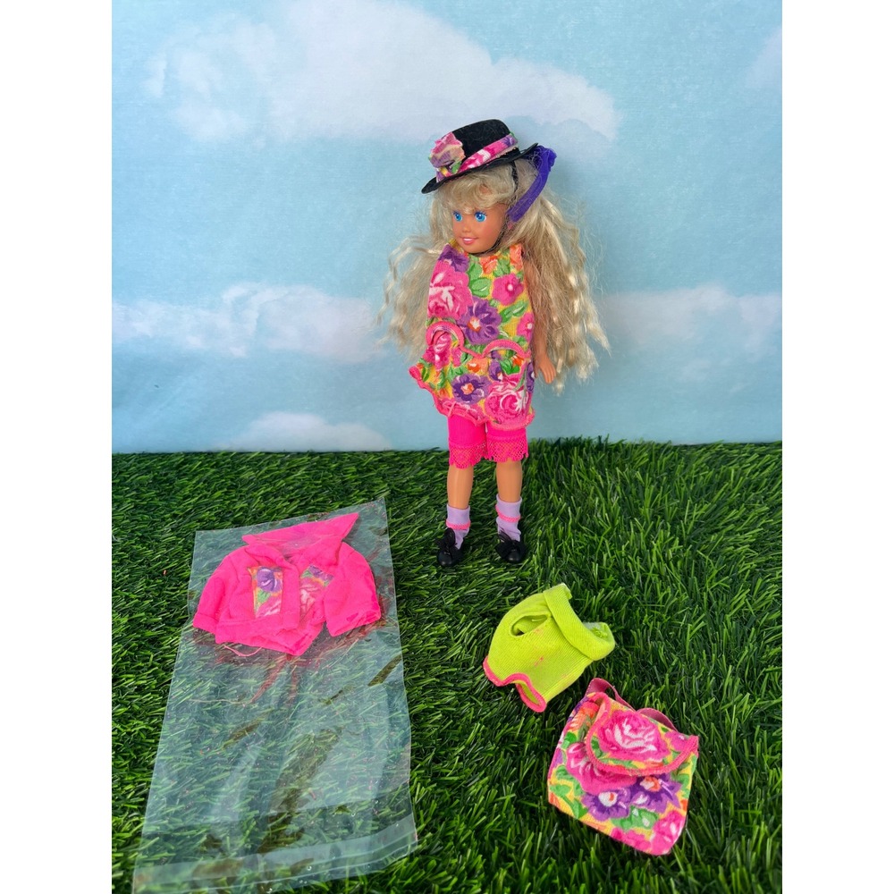 Vintage 1990s Mattel Barbie Stacie Doll Floral Neon Outfit & Accessories Lot